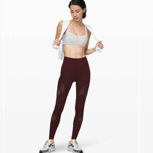 Lululemon Wunder Under High Rise 28" Mesh Tights Leggings In Garnet Size 2